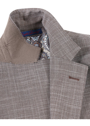 English Laundry Light Brown Check Slim Fit Notch Lapel 2 Button Stretch Suit With Patch Pockets