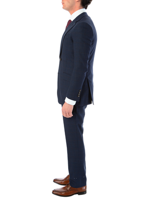 Tovaglia Mens Slim Fit Blue Plaid 100% Wool 2 Piece Suit