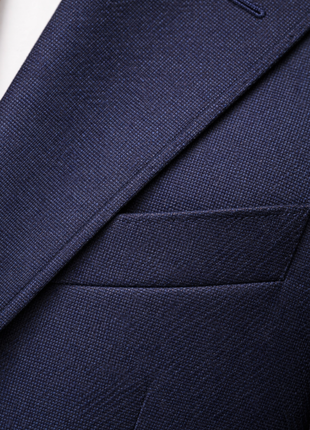 Joseph Bach Mens Dark Blue Textured Weave Half-Canvassed Slim Fit Notch Lapels 2 Button Wool Suit