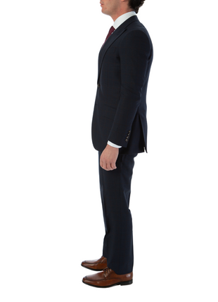 Sartoria Mazara Mens Classic Fit Navy & Brown Check 100% Wool 2 Piece Suit