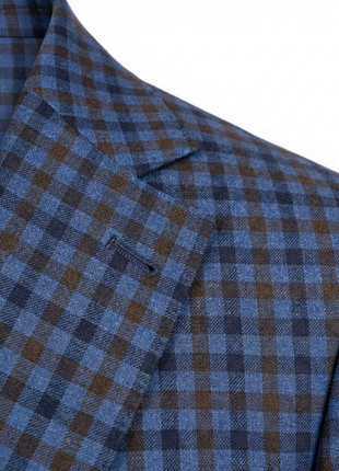 Mazara Mens Blue and Brown Checked Classic Fit Patch Pockets Sportcoat