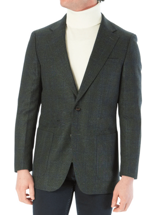 Sartoria Mazara Mens Classic Fit Green With Blue Check 2 Button Stretch Blazer Sportcoat