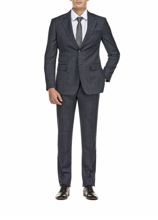 English Laundry Gray Tonal Plaid Slim Fit Peak Lapel Wool Blend 2 Button Suit
