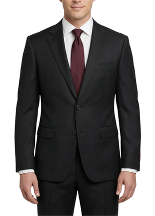 Mazara Mens Black Tonal Stripe Classic Fit Notch Lapel Wool 2 Button Suit