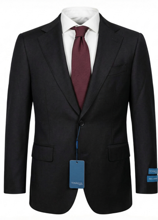 Tovaglia Solid Black Classic Fit Notch Lapel Wool Cashmere 2-Button Suit