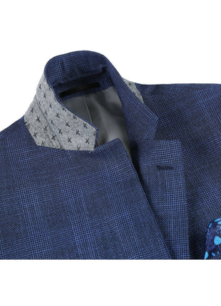 Men's Classic Fit Single Breasted Two Button Navy Big-Plaid Suit Jacket Blazer