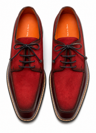 Mezlan Blood Red Suede Cap Toe Lace-Up Derby Dress Shoes with Braided Detail
