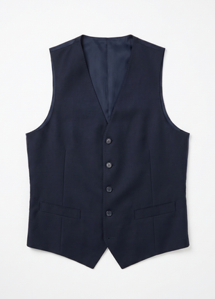 Canali Dark Navy Solid Slim Fit Peak Lapel Canvassed Wool Blend 3-Piece Suit- 46R