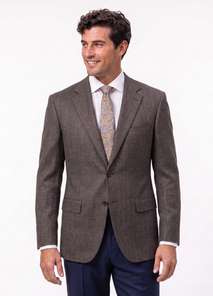 Canali Taupe Brown Herringbone Portly Fit Wool Notch Lapel 2-Button Sport Coat 48R