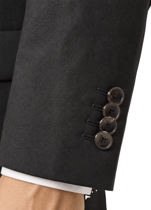 Hugo Boss Mens Solid Black Notch Lapels Classic Fit Stretch 2-Button Wool Suit - 44L