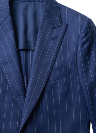 Atica Navy Pinstripe Slim Fit Peak Lapel Half-Canvassed 2 Button Wool Suit