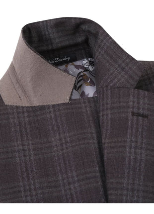 English Laundry Brown Tonal Plaid Slim Fit Peak Lapel 2-Button Wool Suit