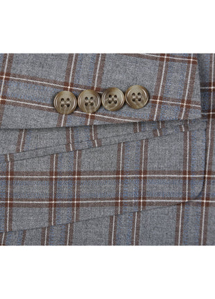 Men's Two Piece Slim Fit Stretch Windowpane Check Dress Suit