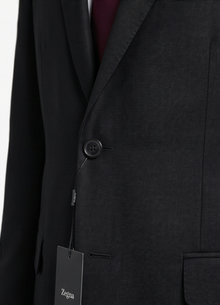 Z Zegna Mens Solid Black Notch Lapel Slim Fit 2-Button Wool Suit - 44L