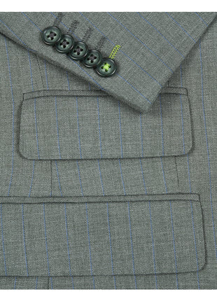 English Laundry Mens Olive Green Stripe Slim Fit Peak Lapel 2 Button Stretch Suit