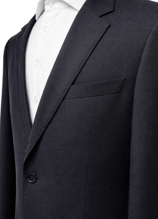Hugo Boss Textured Black Notch Lapel Slim Fit Super 100’s Wool 2-Button Suit 46L - The Suit Depot