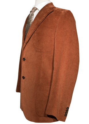 Andrea Borghi Mens Burnt Orange Corduroy Notch Lapel Slim Fit 3-button Cotton Suit - 44R