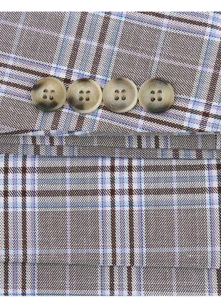 Raphael Mens Light Brown Windowpane Slim Fit Notch Lapel 2 Button Suit