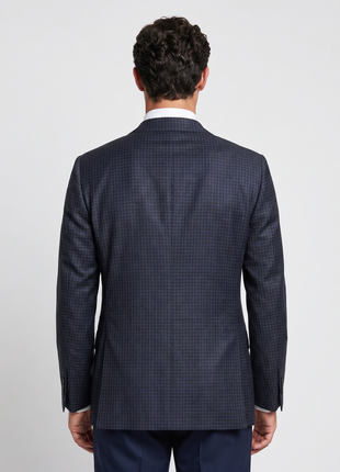 Canali 1934 Espresso Brown & Blue Mini Check Modern Fit Wool 2-Button Sport Coat 46R