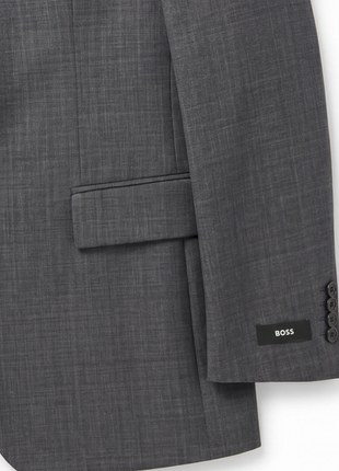 Hugo Boss Mens Charcoal Textured Notch Lapel Slim Fit 2-Button Wool Suit - 38R