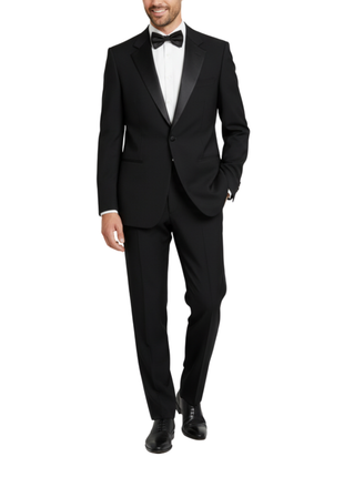 Giorgio Armani Solid Black With Satin Notch Lapel Classic Fit 2-Button Wool Tuxedo 42R - The Suit Depot