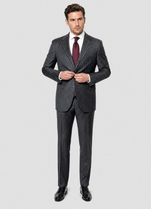 Sartoria Partenopea Mens Charcoal Chalk Stripe Notch Lapel Classic Fit 3-button Wool Suit - 44R