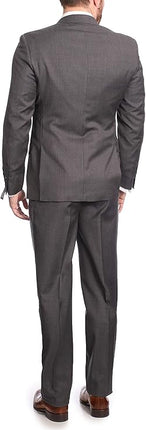 Mens Classic Fit Two Button 100% Wool Wrinkle Resistant Suit - Medium Grey