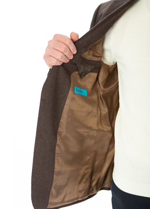 Blujacket Mens Brown Regular Fit Silk Cashmere 2 Button Blazer Sportcoat