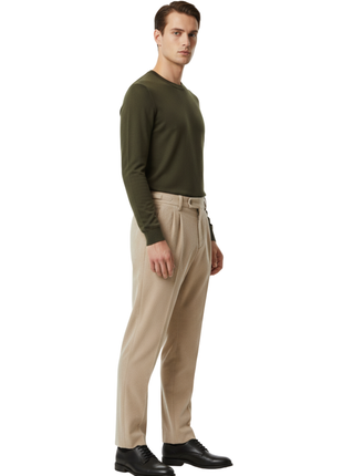 Canuti Solid Tan Corduroy Pleated Front Adjustable-Tab Stretch Pants