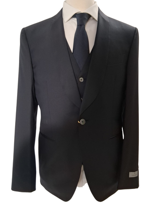 Canali Solid Black 3-piece 1-button 100% Wool Suit 42R