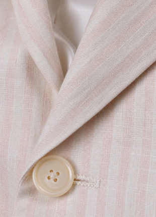 Sartoria Partenopea White & Powder Pink Vertical Stripe Linen Classic Fit 3-Button Sport Coat 46L