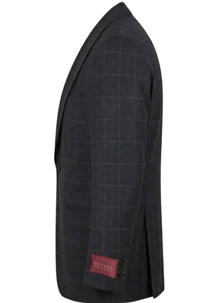 Mazara Mens Black With Gray Windowpane Classic Fit Peak Lapel 3-Piece Wool Suit