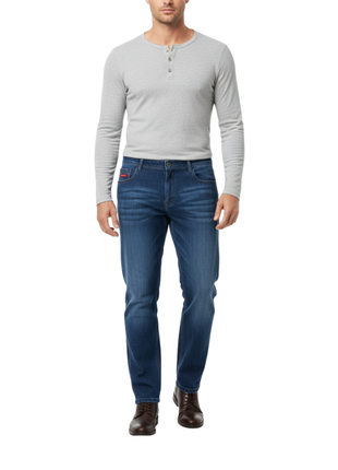 Label E Mens Navy Blue Denim Modern Fit Cotton Stretch Casual Jeans Pants