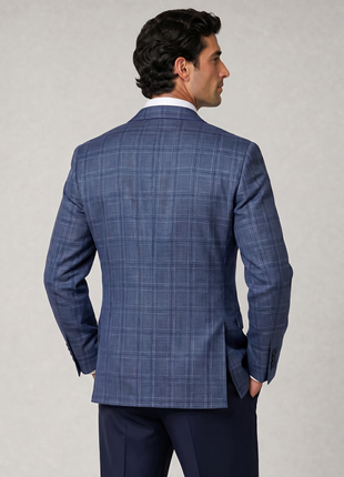 Lauren Ralph Lauren Steel Blue Windowpane Crosshatch Classic Fit 2-Button Stretch Wool Silk Sport Coat 42L