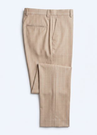 Bergamo Beige Pinstripe Modern Fit Peak Lapel Double-Breasted Wool Suit
