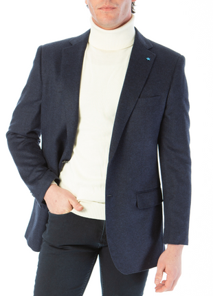 Blujacket Mens Navy Blue Regular Fit Silk Cashmere 2 Button Blazer Sportcoat