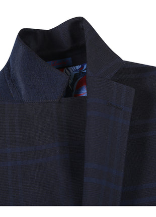 English Laundry Mens Navy Windowpane Slim Fit Notch Lapel 2 Button Stretch Suit