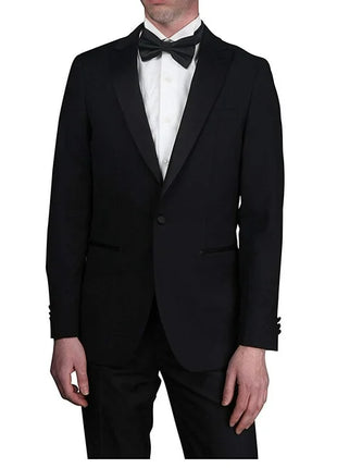 Raphael Solid Black Classic Fit With Black Satin Peak Lapels Tuxedo Suit