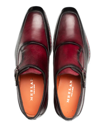 Mezlan Mens Black Burgundy Cap Toe Monk Strap Leather Dress Shoes