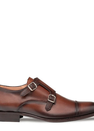 Mezlan Mens Chocolate Brown Cap Toe Double Monk Strap Leather Dress Shoes