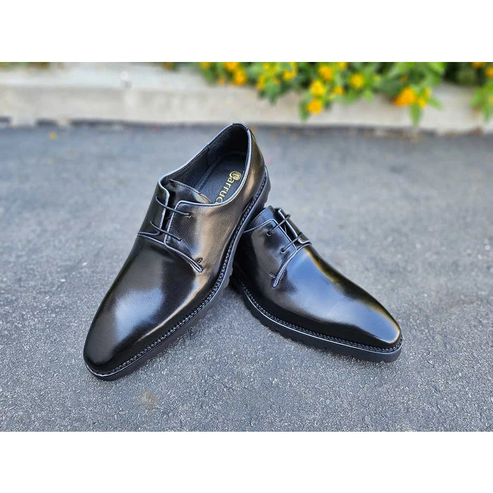 Carrucci Boys Black Lace-up Oxford Leather Dress Shoes With Lug Sole