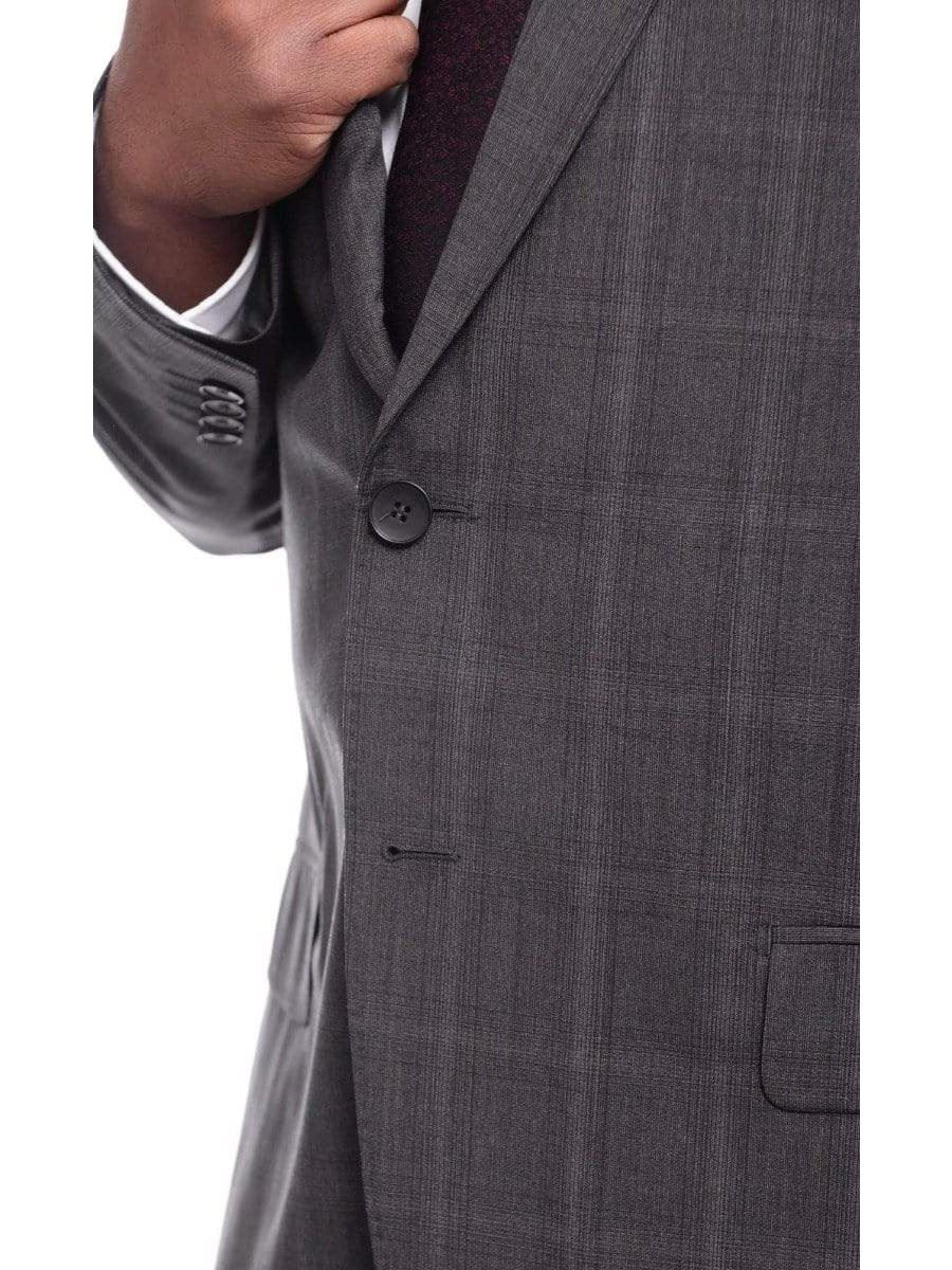 Napoli Classic Fit Gray Plaid Two Button Half Canvassed Wool Suit