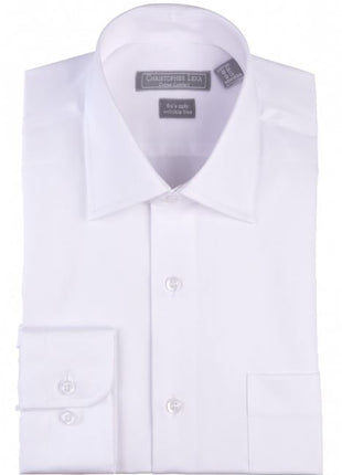C.L. Shirts Mens Solid White Spread Collar Dress Shirt
