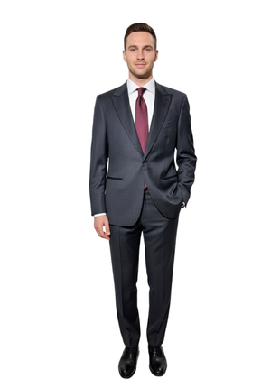 Isaia Mens Solid Dark Charcoal Fully-Canvassed Peak Lapel Classic Fit 1-Button Wool Tuxedo - 44R