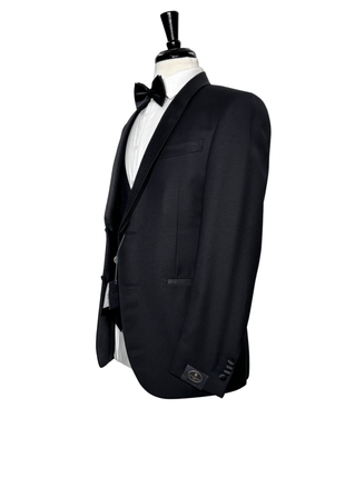 Corneliani Mens Black Mixed Pattern Fully-Canvassed Shawl Lapel Slim Fit 3-Piece Wool Tuxedo - 42R