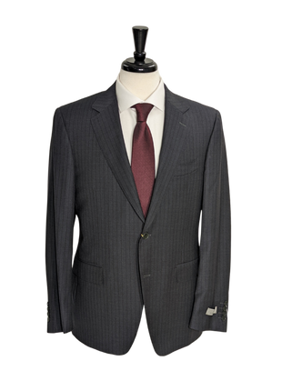 Canali Men's Charcoal Gray Burgundy Pinstripe 100% Wool Suit 40R