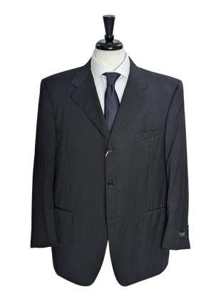 Canali Men's Black Striped 100% Wool 3-Button Portly Suit 46S