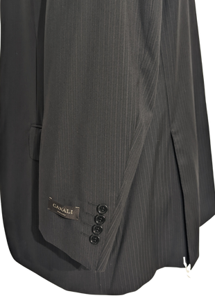 Canali Men's Black Striped 100% Wool 3-Button Portly Suit 46S