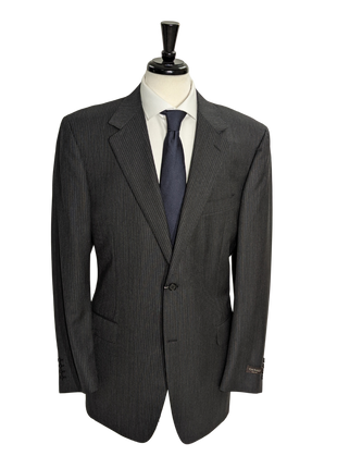 Canali Men's Charcoal Striped 100% Wool Suit 46L