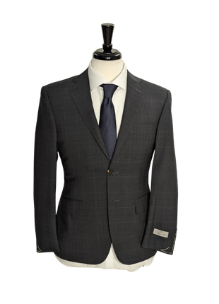 Canali Men's Charcoal Windowpane 100% Wool Suit 34S